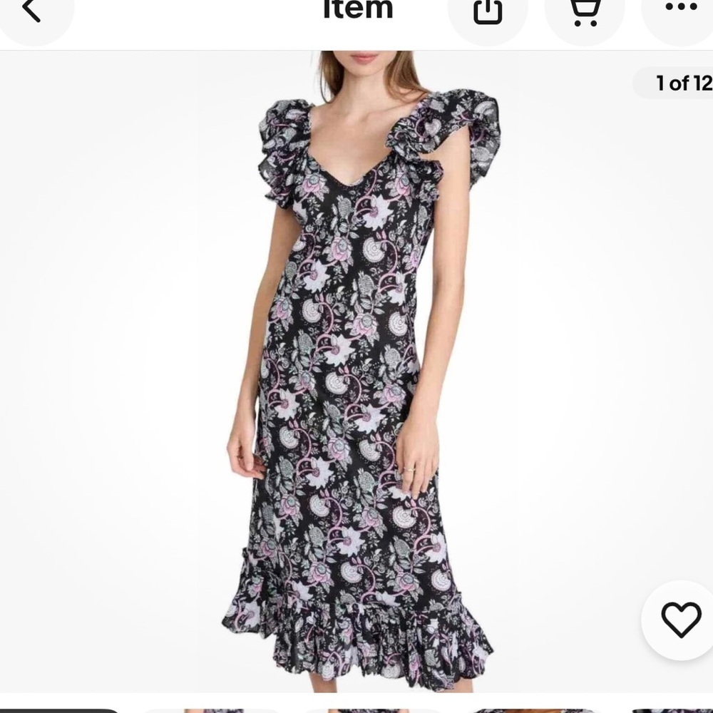 Mille resort & travel Clara cotton ruffle midi dress in tropical night. Size S - Picture 8 of 8